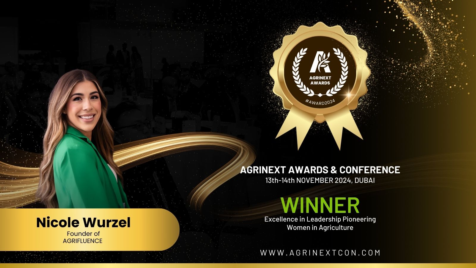 Nicole Wurzel Honoured with Excellence in Agriculture – Pioneering Women in Agriculture Award at AgriNext Awards Dubai 2024